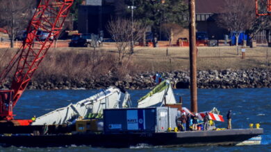 Aftermath of American Eagle flight 5342 crash in the Potomac River near Ronald Reagan Washington National Airport